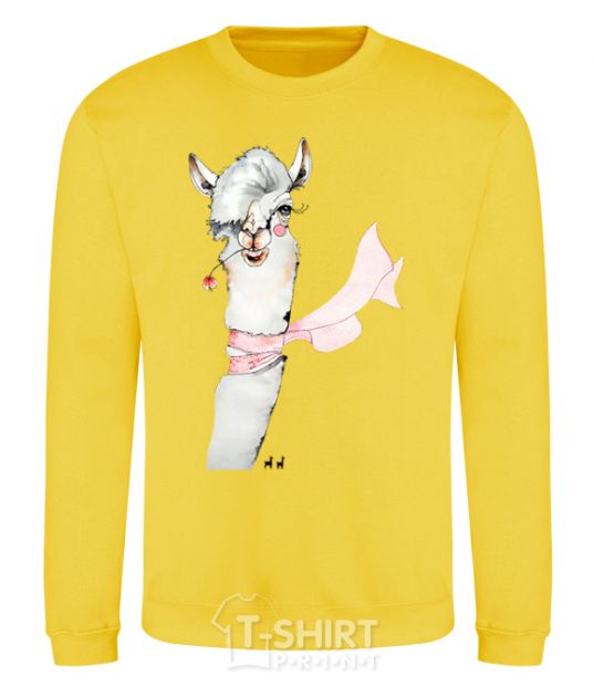 Sweatshirt A llama with a flower in his teeth. yellow фото