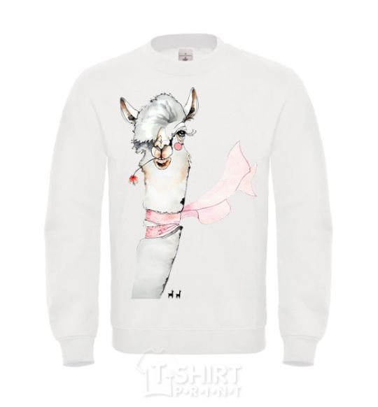 Sweatshirt A llama with a flower in his teeth. White фото