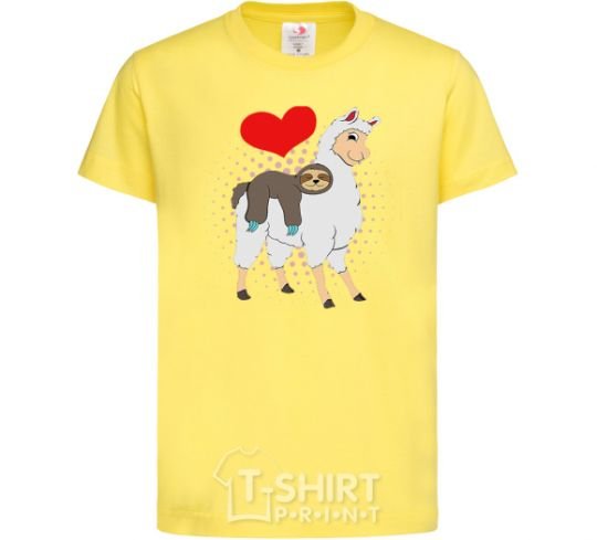 Kids T-shirt A llama and a sloth cornsilk фото