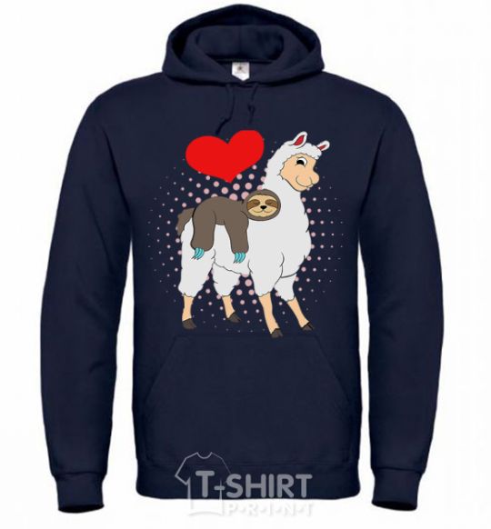 Men`s hoodie A llama and a sloth navy-blue фото