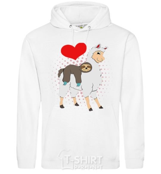 Men`s hoodie A llama and a sloth White фото