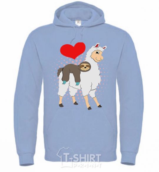 Men`s hoodie A llama and a sloth sky-blue фото