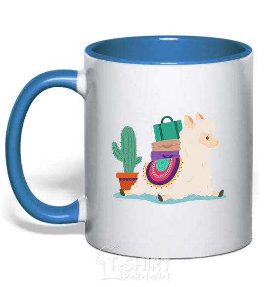 Mug with a colored handle Llama moving royal-blue фото