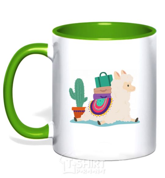 Mug with a colored handle Llama moving kelly-green фото