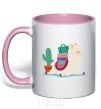 Mug with a colored handle Llama moving light-pink фото