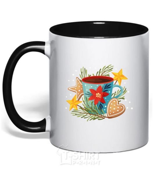 Mug with a colored handle New Year's cup black фото