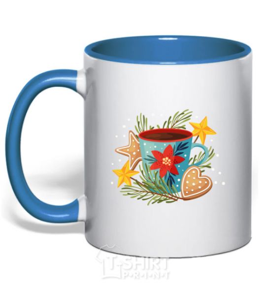 Mug with a colored handle New Year's cup royal-blue фото