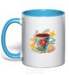 Mug with a colored handle New Year's cup sky-blue фото