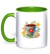 Mug with a colored handle New Year's cup kelly-green фото