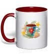 Mug with a colored handle New Year's cup red фото