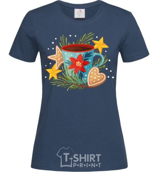 Women's T-shirt New Year's cup navy-blue фото