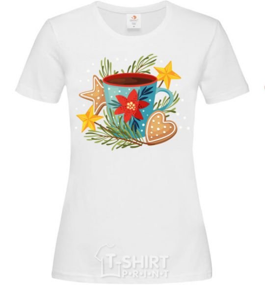 Women's T-shirt New Year's cup White фото