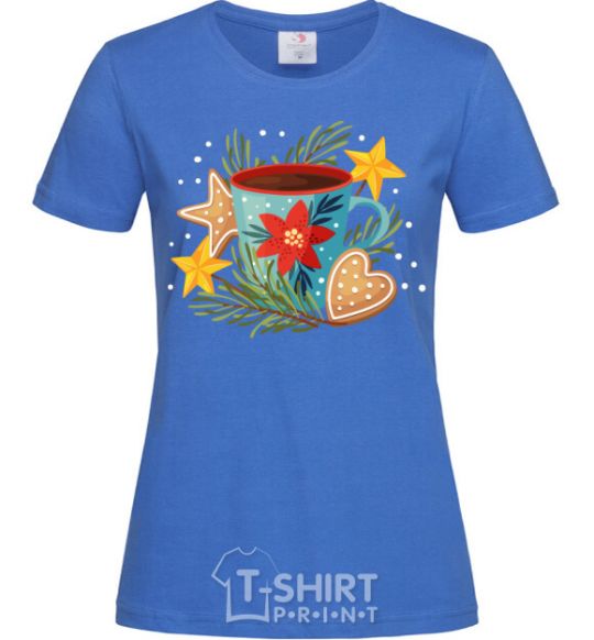 Women's T-shirt New Year's cup royal-blue фото