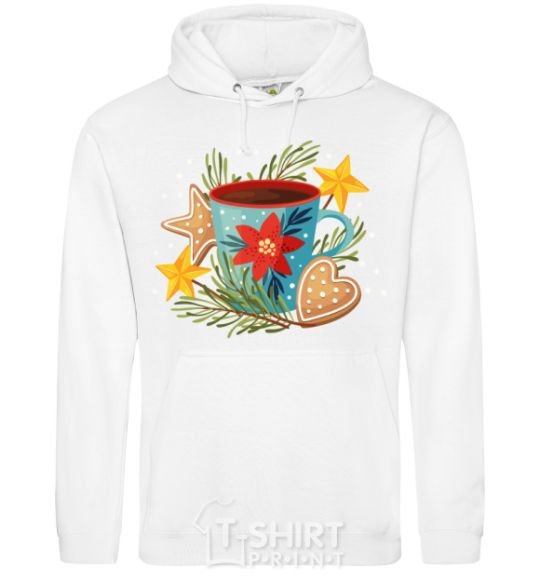 Men`s hoodie New Year's cup White фото