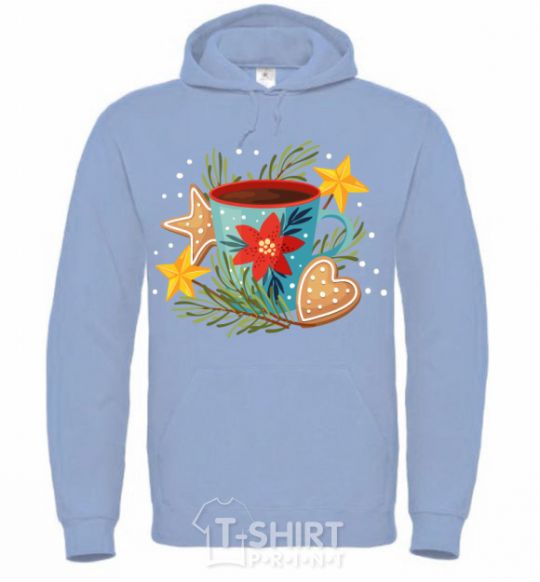 Men`s hoodie New Year's cup sky-blue фото