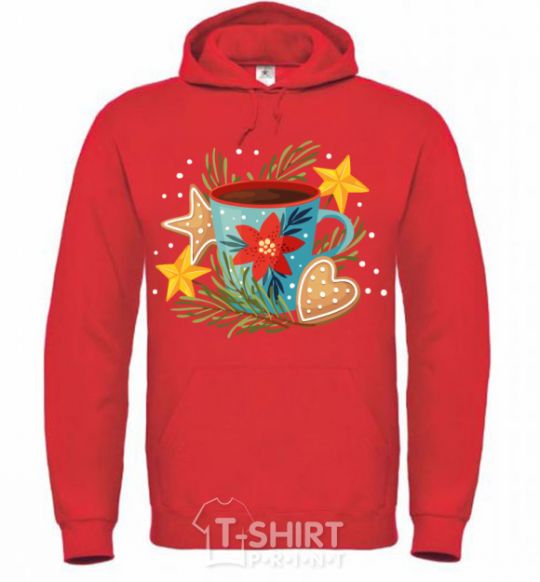 Men`s hoodie New Year's cup bright-red фото