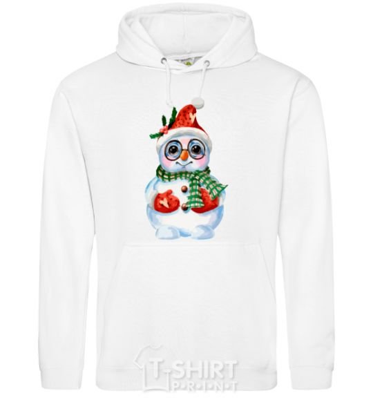 Men`s hoodie A snowman in mittens White фото