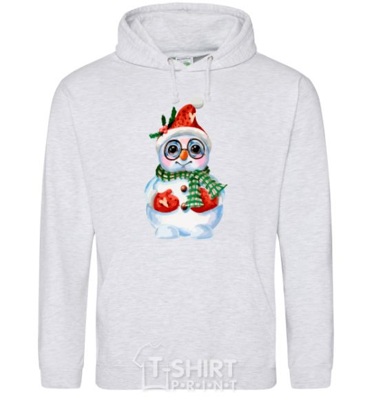 Men`s hoodie A snowman in mittens sport-grey фото