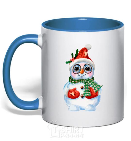 Чашка с цветной ручкой Снеговик в варежках Ярко-синий фото