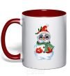 Mug with a colored handle A snowman in mittens red фото