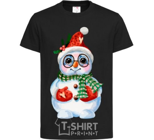Kids T-shirt A snowman in mittens black фото