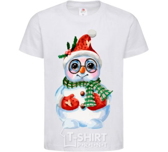 Kids T-shirt A snowman in mittens White фото