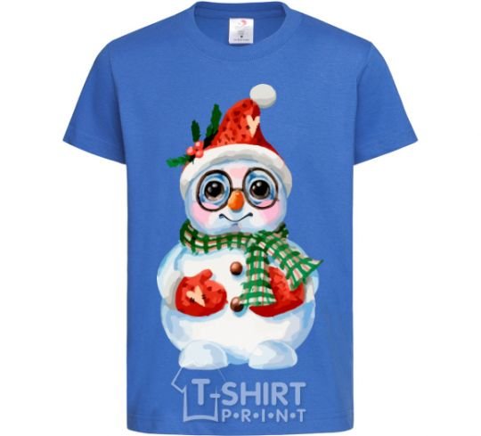 Kids T-shirt A snowman in mittens royal-blue фото