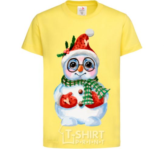 Kids T-shirt A snowman in mittens cornsilk фото