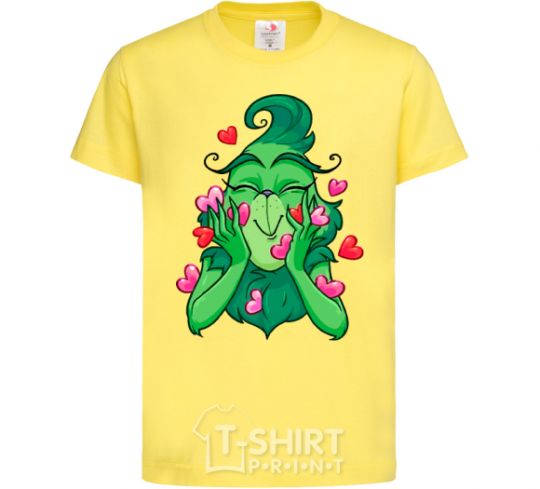 Kids T-shirt Grinch with hearts cornsilk фото