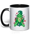 Mug with a colored handle Grinch with hearts black фото