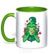 Mug with a colored handle Grinch with hearts kelly-green фото