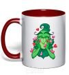 Mug with a colored handle Grinch with hearts red фото
