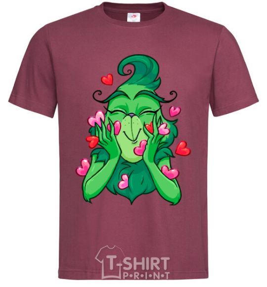 Men's T-Shirt Grinch with hearts burgundy фото