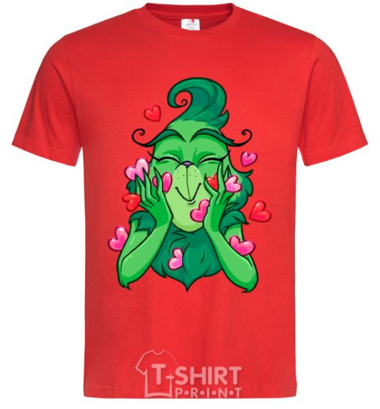 Men's T-Shirt Grinch with hearts red фото
