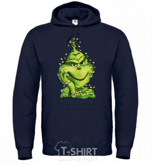 Men`s hoodie The Grinch in the garland navy-blue фото