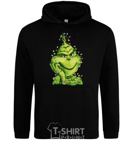 Men`s hoodie The Grinch in the garland black фото