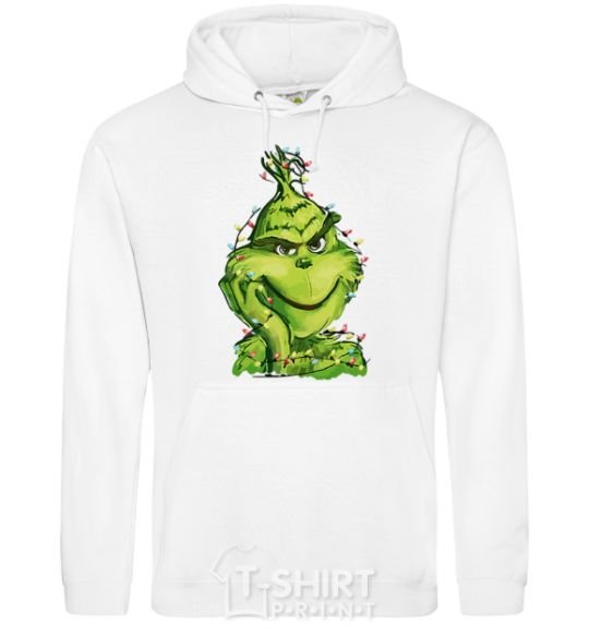 Men`s hoodie The Grinch in the garland White фото