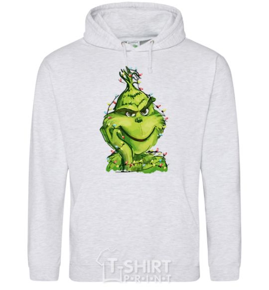 Men`s hoodie The Grinch in the garland sport-grey фото