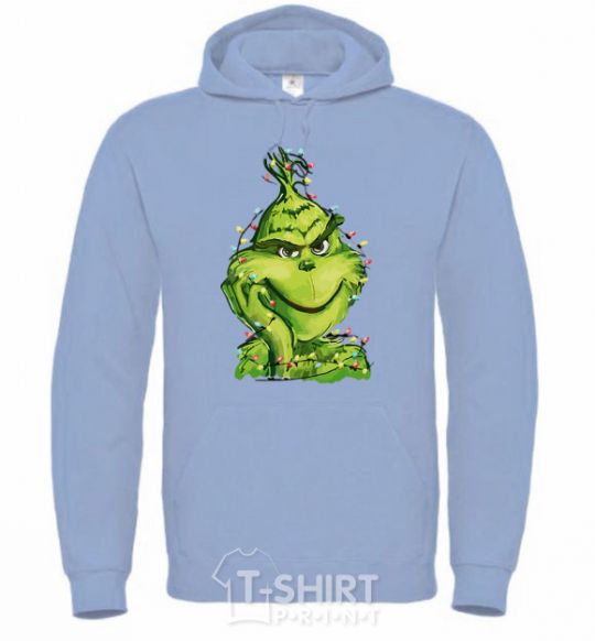 Men`s hoodie The Grinch in the garland sky-blue фото