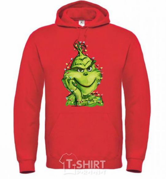 Men`s hoodie The Grinch in the garland bright-red фото