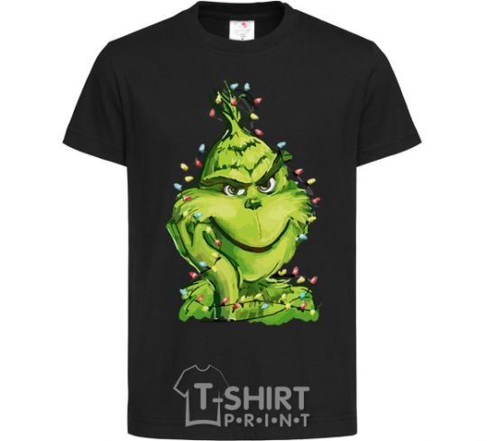 Kids T-shirt The Grinch in the garland black фото