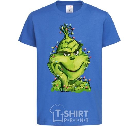 Kids T-shirt The Grinch in the garland royal-blue фото