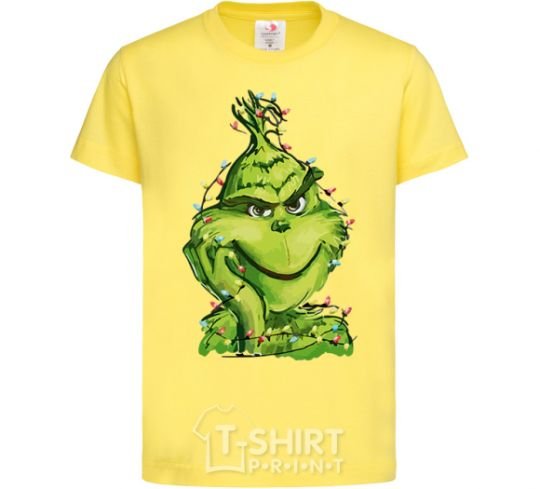 Kids T-shirt The Grinch in the garland cornsilk фото