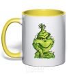 Mug with a colored handle The Grinch in the garland yellow фото