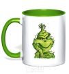 Mug with a colored handle The Grinch in the garland kelly-green фото