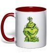 Mug with a colored handle The Grinch in the garland red фото