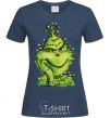 Women's T-shirt The Grinch in the garland navy-blue фото