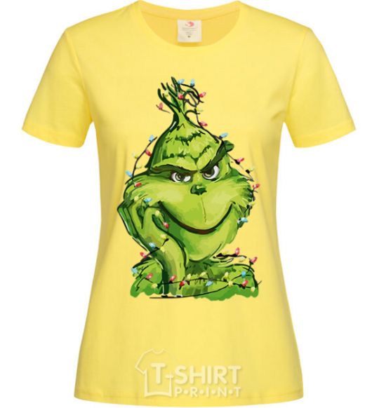 Women's T-shirt The Grinch in the garland cornsilk фото