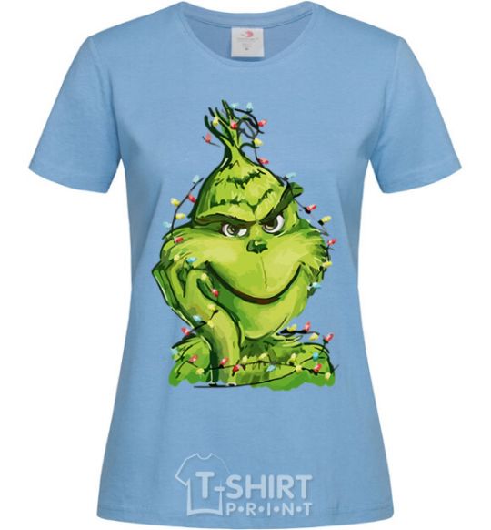 Women's T-shirt The Grinch in the garland sky-blue фото