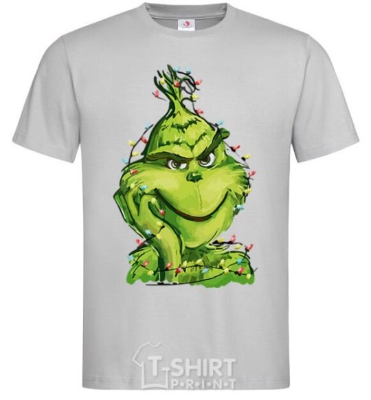 Men's T-Shirt The Grinch in the garland grey фото